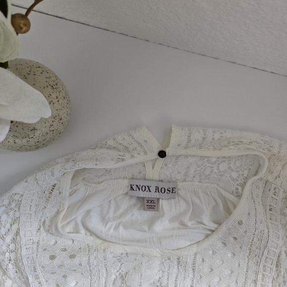 NWT Knox Rose Lace Detailing 3/4 Sleeve Top Color Ivory Size XXL - Picture 7 of 7